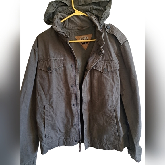 Men's LEVIS UTILITY jacket zip snap closure pockets olive green hood *FLAW* - Picture 4 of 10